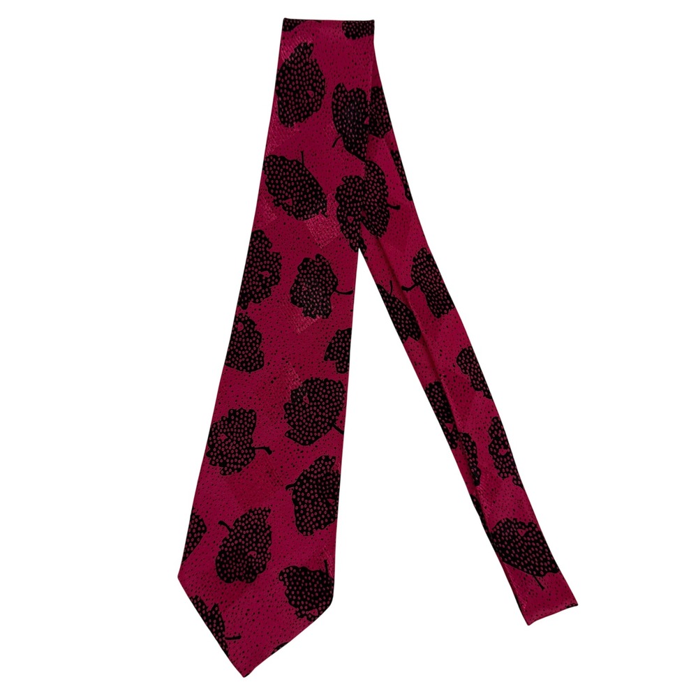Vintage Picasso High Fashion 100% Silk Tie Pink Black Polka Dot Floral Leaf 61"